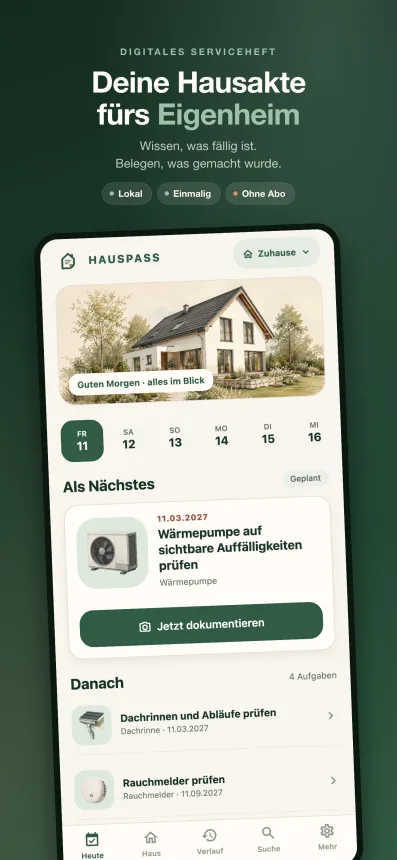 Heute-Ansicht mit anstehender Wartung