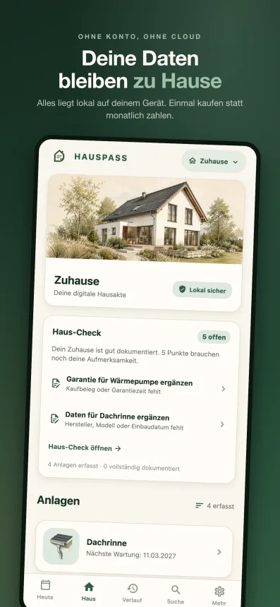 Haus-Übersicht mit Haus-Check und erfassten Anlagen